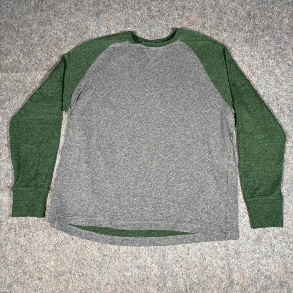 L.L. Bean Raglan Baseball Tee Mens XL Green Grey Long Sleeve 501142 Shirt